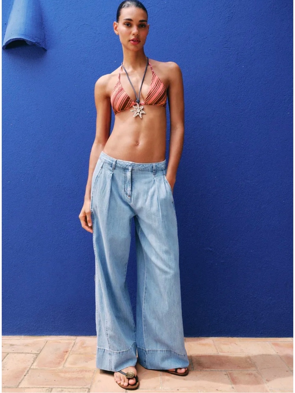 Zara Z1975 High Waisted Wide Leg Jeans With Darts 2 Blue Boho Baggy Minimal Chic
